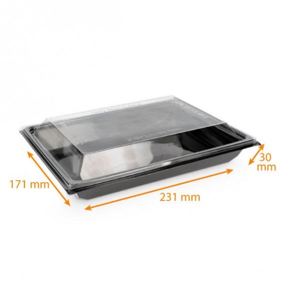 Barquette noire en plastique avec couvercle