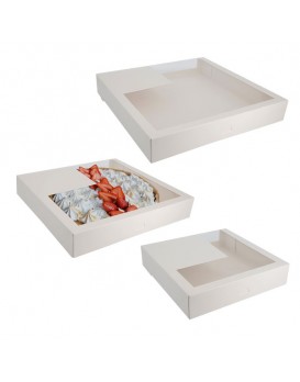 Boite pâtissière carrée blanche avec fenêtre