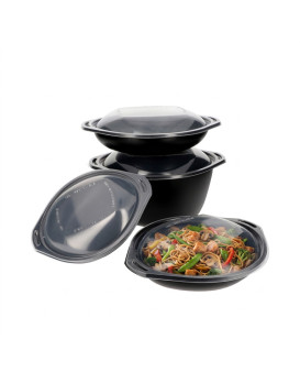 Barquette noire pour wok avec couvercle